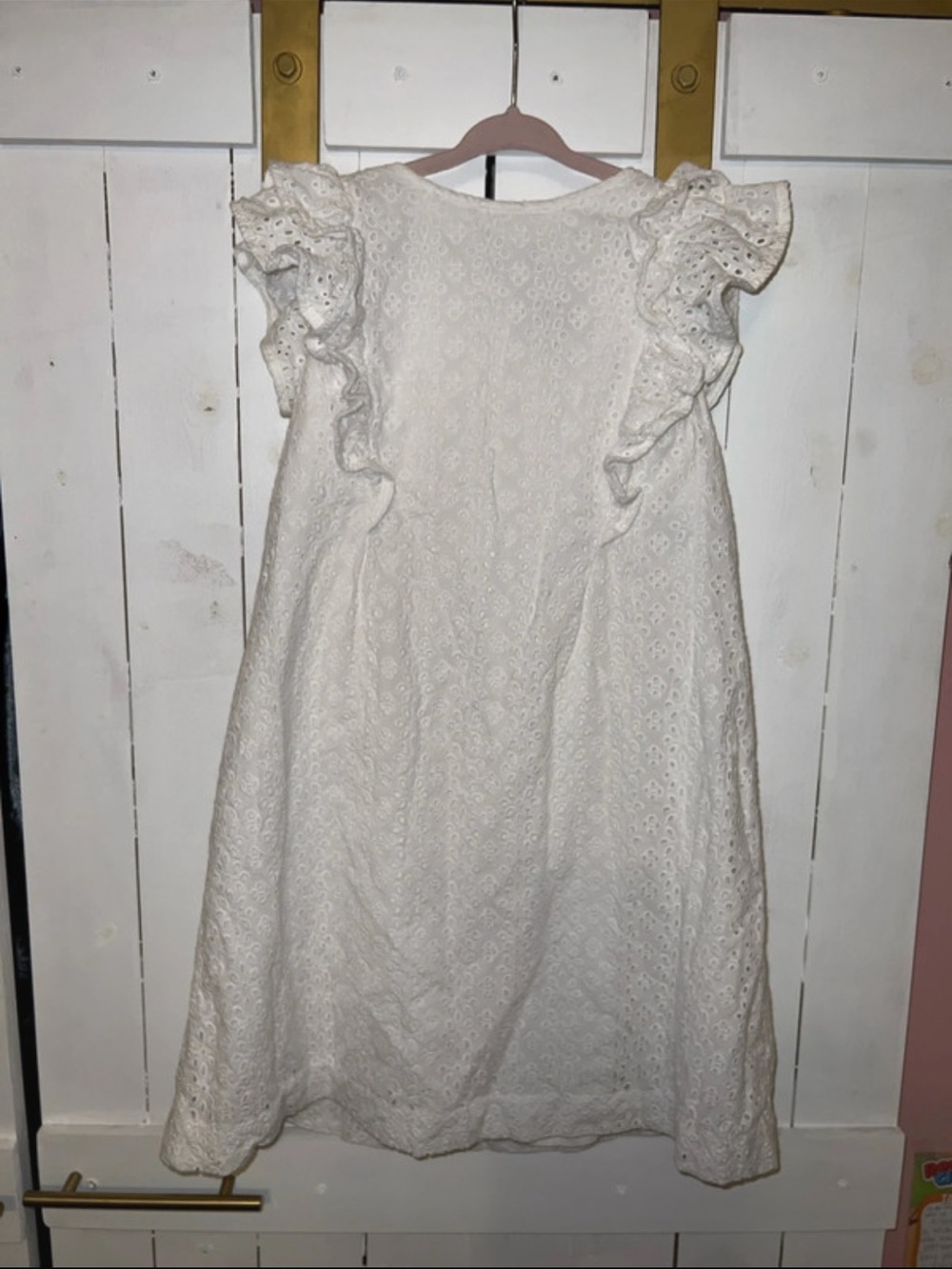 Polo by Ralph Lauren White Eyelet Ruffle Sleeve Dress (Size 10)